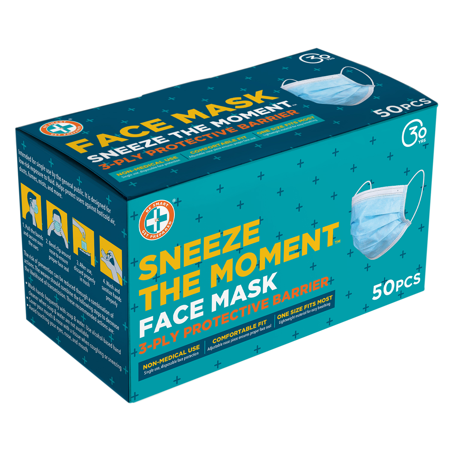20 Pack Disposable Face Masks - 3-Ply With Earloop - General Use Mouth Cover