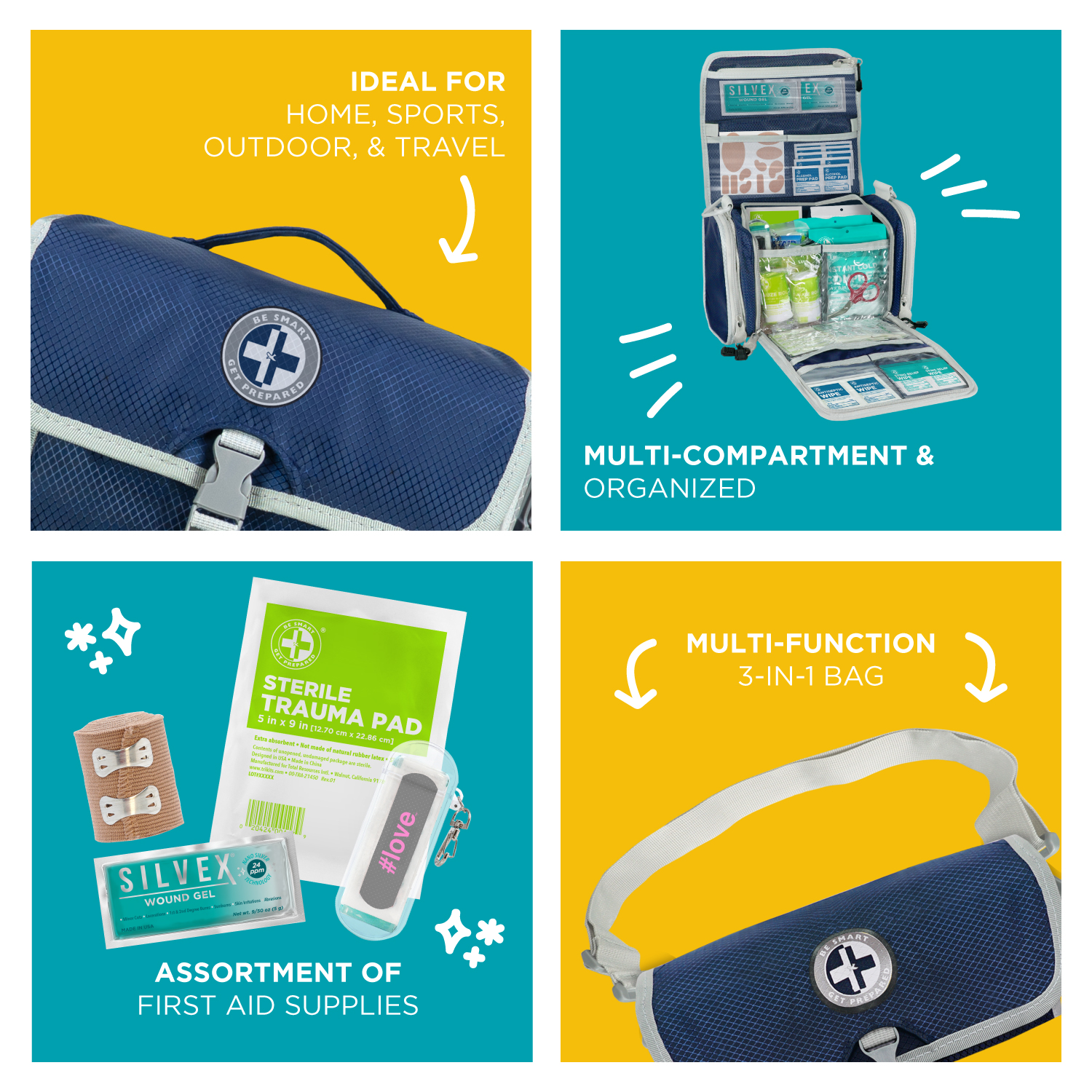 Home & Sports First Aid Kit 3-in-1 Bag, 201 Pieces by Be Smart Get Prepared – Team Sports, Outdoor, Travel, & Family - Image 7